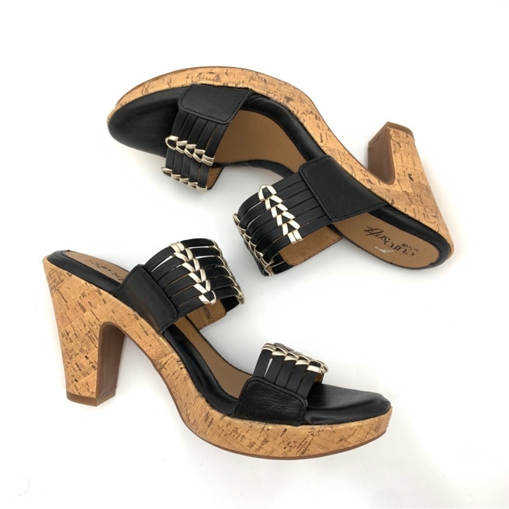 Eurosoft Sofft Fayann Slide Heel Sandal Black leather silver metallic‎ decor 7.5